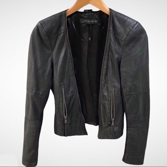 Zara Jackets & Blazers - Zara Sheep Leather Moto Jacket Zipper Detail Black